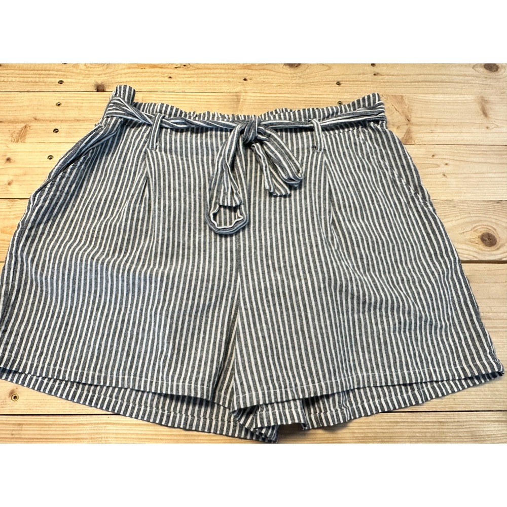 Maurice Striped Shorts High Waist Tie Belt Pockets Casual Comfy Large